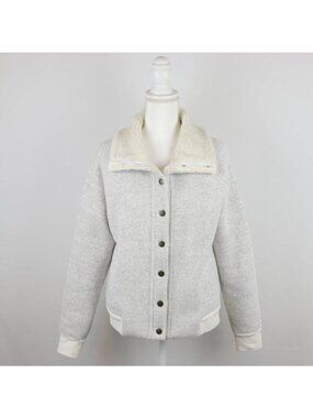 Aventura Women's Medium Cream Speckled Knit Fleece Lined Snap Up Bomber Jacket